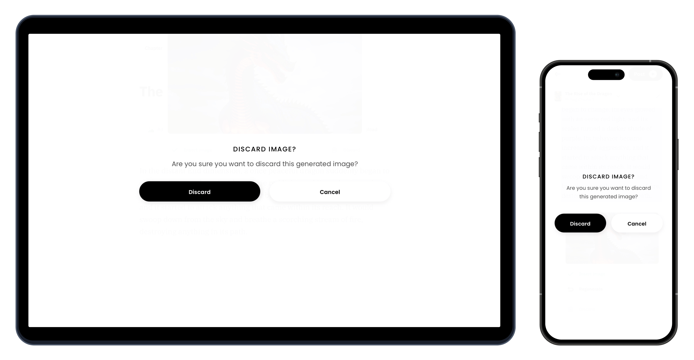 Discard modal screen